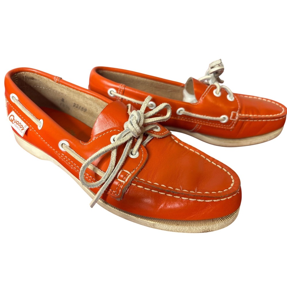 Quoddy Womens Orange Boat Shoes Sz 8 Heritage Preppy Nautical Leather Moccasin